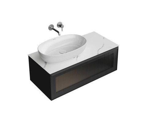 Kerama Marazzi ICONICO Тумба подвесная 100 с рифленым стеклом, 1 ящик, со столешницей, цвет: черный. IC.100.1\BLK,  CO5.SG50008220R\100