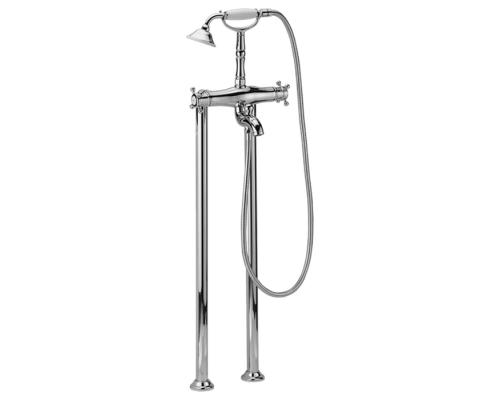 HUBER Victorian Смеситель термостатический напольный для ванны с ручной лейкой на держателе и шлангом 150 см, цвет: хром. VTT3901021