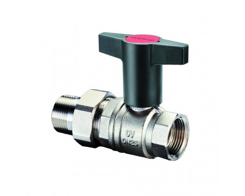 Кран шаровой, Oventrop, Optibal, полнопроходной, DN-32, 1 1/4, НВ, PN, бар-16, ручка-пластмассовая, удлинённая антрацит, латунь, никелированный, с ниппелем и НГ