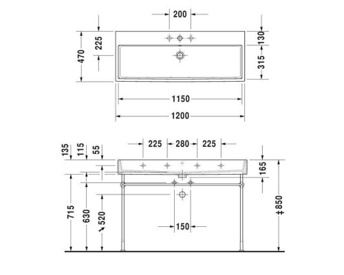 Duravit Vero Air Раковина 120х47см., подвесная, c 3 отв., с переливом, цвет: белый. 2350120030