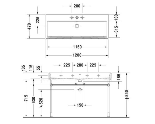 Duravit Vero Air Раковина накладная 120х47см, с 3 отв., без перелива, цвет: белый. 2350120073