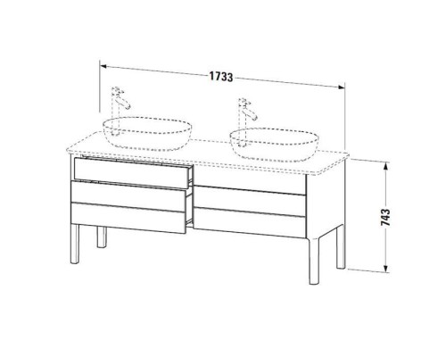Duravit Luv База напольная 178.8x57х74.3см., с 2 выдв. ящиками, каменной столешницей и раковинами, цвет: белый матовый. LU9567B3636,  0379602300,  LU9467B1717