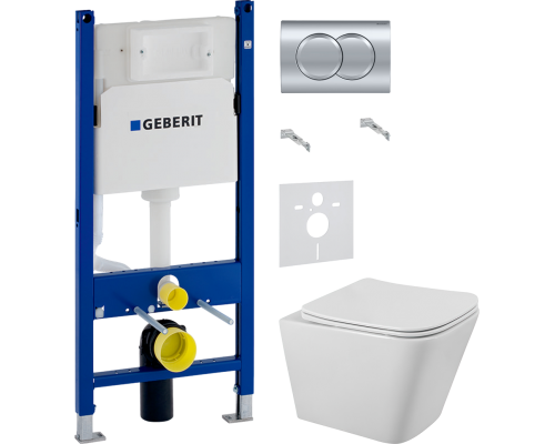 Комплект Унитаз подвесной BelBagno Ardente-R BB520CHR безободковый + Крышка Due BB3103/3106SC с микролифтом + Инсталляция Geberit Duofix Delta 458.149.21.1 с кнопкой смыва, хром + Звукоизоляция 156.050.00.1