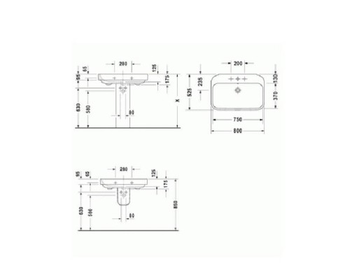 Duravit Happy D.2 Раковина 80x52.5 см, 3 отв., с переливом, цвет: белый. 2316800030
