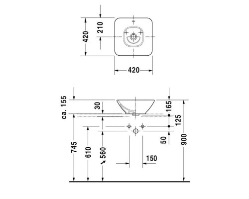 Duravit Starck 3 Раковина подвесная 42х42см., с 1 отв., цвет: белый. 0333420000