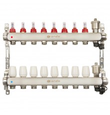 Коллекторная группа ONDO OKGSET08A 1" ВР-3/4" НР, 8 выходов, с расходомерами