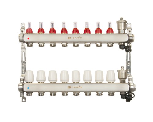 Коллекторная группа ONDO OKGSET08A 1" ВР-3/4" НР, 8 выходов, с расходомерами
