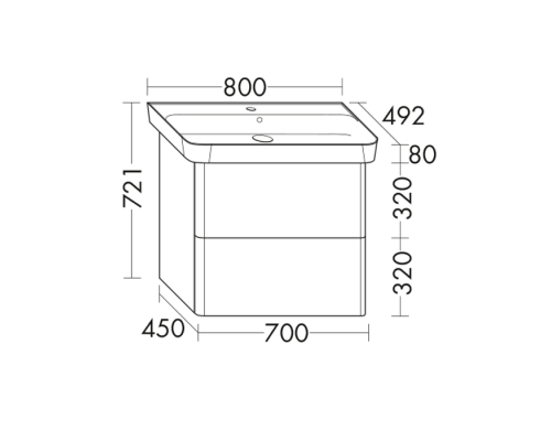 Burgbad Iveo База подвесная с керамическим умывальником с 1 отв под смес. 80х49.2х72.1см.2 выдв ящика, сифон в компл. F2834, цвет: фланелевый дубовый. SFEN080F2834G0161C0001*1