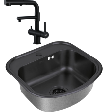 Комплект Мойка кухонная Zorg Inox PVD SZR 4749 GRAFIT графит + Смеситель Sanitary SZR-3216 Grafit графит