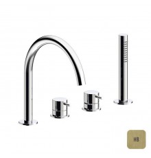 Almar Mixers Смеситель на борт ванны, 4 отв., с ручным душем, цвет: латунь брашированная PVD. E214006.HB