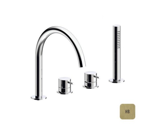 Almar Mixers Смеситель на борт ванны, 4 отв., с ручным душем, цвет: латунь брашированная PVD. E214006.HB