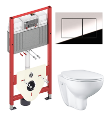 Комплект Унитаз подвесной Grohe Bau Ceramic 39351000 безободковый, альпин-белый + Инсталляция TECE Now 9400412 4 в 1 с кнопкой смыва