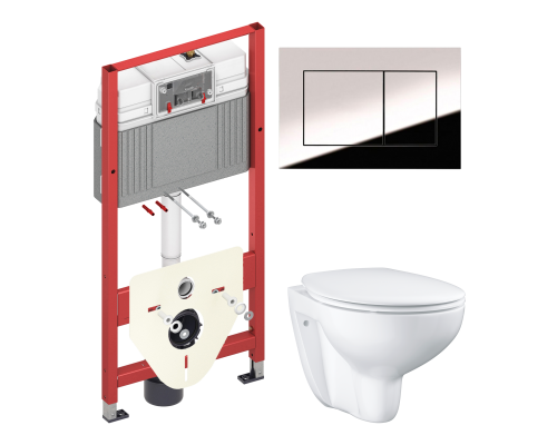 Комплект Унитаз подвесной Grohe Bau Ceramic 39351000 безободковый, альпин-белый + Инсталляция TECE Now 9400412 4 в 1 с кнопкой смыва
