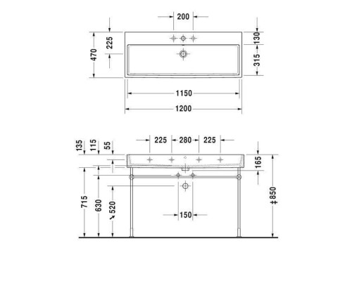 Duravit Vero Air Раковина подвесная 120х47см, с 1 отв., без перелива, шлифованная, цвет: белый. 2350120041