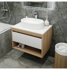 Тумба с раковиной Teymi Ritta 75, дуб эврика, матовая белая, раковина Iva 52