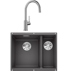 Комплект Мойка кухонная Blanco Subline 340/160-U темная скала, левая + Смеситель Candor 523120