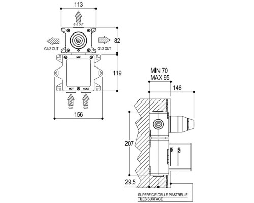 Ritmonio DOT316 Встраиваемая часть для термостатического смесителя. PM0030K