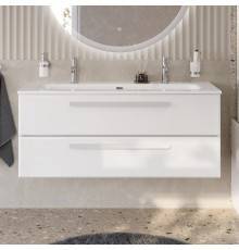 Тумба с раковиной Cezares Eco Cer-N 120, bianco lucido, раковина Eco 120-1-2, ручки сатин