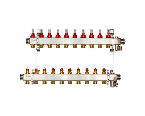 Комплект коллекторов Danfoss SSM-10F с расходомерами и кронштейнами, 10 контуров. 088U0960
