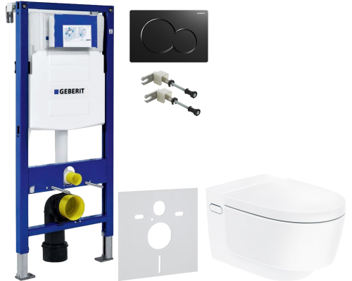 Комплект Унитаз подвесной Geberit AquaClean Mera Comfort 146.214.11.1 с системой удаления запахов, альпийский белый + Крепления Duofix 111.815.00.1 к стене + Шумоизоляция 156.050.00.1 + Инсталляция UP 320 111.300.00.5 + Кнопка Sigma 01 115.770.DW.5 черная