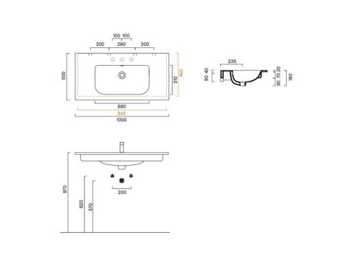 Catalano Italy Раковина 100х50см, без отв., цвет: белый глянцевый. 0721010001