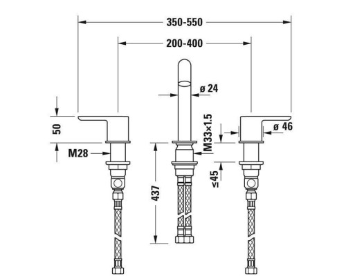 Duravit C.1 Смеситель для раковины, 3 отв., с донным клапаном, излив 140мм, цвет: хром. C11060005010