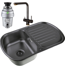 Комплект Мойка кухонная Zorg Inox PVD SZR 7749  GRAFIT графит + Смеситель Inox SZR-7039 BR/GRAFIT бронза графит + Измельчитель Inox D ZR-75 D