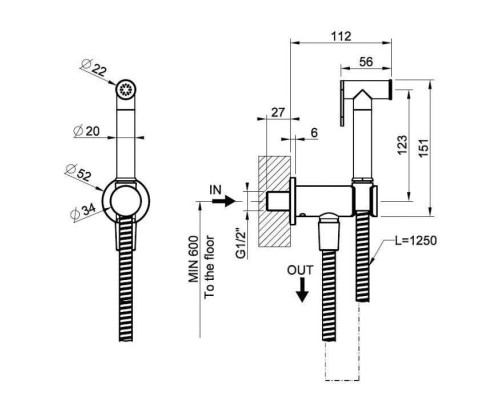 Gessi Transparenze Гигиенический душ, настенный, цвет: Brushed Brass PVD. 14331#727