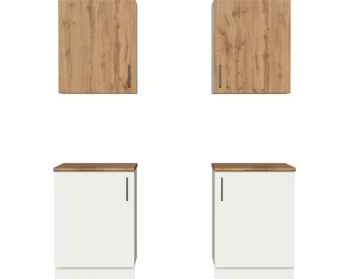 Кухонный гарнитур Domaci Болонья 180 см, фасад белый, дуб вотан, ручка черная, столешница дуб вотан KUH-709586