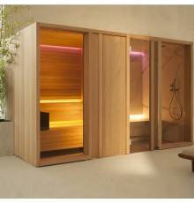 Effegibi Yoku SH Door СаунаХаммам 342x170х214см, угловая Sx, цвет: чёрный орех/Calacatta Gold Extra. YO 20 31 0003