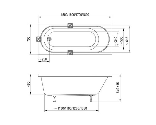 Ravak Sonata II Ванна 160х70см, встраиваемая, цвет: белый. C634R00000