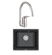 Комплект Мойка Granula Kitchen Space 5501U, черный + Смеситель Grohe Euroeco