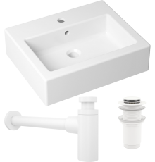 Комплект Раковина Lavinia Boho Bathroom Sink 33311014 + Донный клапан Wellsee Drainage System 182138000 матовый белый + Сифон 182108000 белый