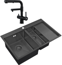 Комплект Мойка кухонная Zorg Inox PVD 5178-2-L grafit + Смеситель Sanitary SZR-3216 Grafit графит