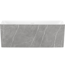 Акриловая ванна Wellsee Pure BY Wellsee 165x75 см, отдельностоящая, матовый серый мрамор, глянцевая белая, на ножках, с донным клапаном, фурнитура белая