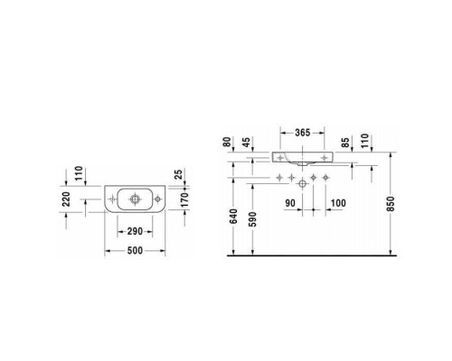 DURAVIT Happy D.2 Раковина 50х22 см, 1 отв., без слив-перелива, цвет: белый. 0711500008