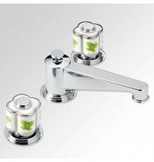 THG CAPUCINE VERT DECOR PLATINE Смеситель для раковины на 3 отверстия, с донным клапаном, декор платина/зеленый, цвет: хром. A7E-A02-151