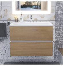 Тумба с раковиной Uperwood Barsa 70 подвесная, белая, дуб сонома, раковина белая