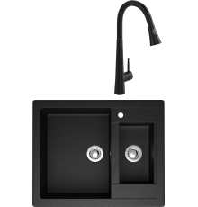 Комплект Мойка Domaci Болонья М-19-002 черная + Смеситель Ливорно WFD04098 черный