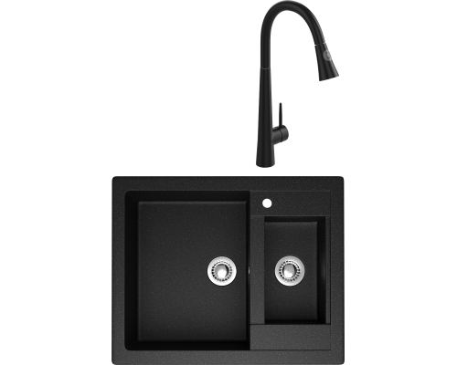Комплект Мойка Domaci Болонья М-19-002 черная + Смеситель Ливорно WFD04098 черный