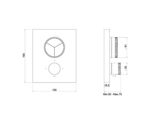 Almar Push Square Core Смеситель для душа, встраиваемый, термостатический, внешняя часть, на 3 выхода, цвет: хром. E176683.CR Almar Push Square Core Смеситель для душа, встраиваемый, термостатический, внешняя часть, на 3 выхода, цвет: хром. E176683.CR