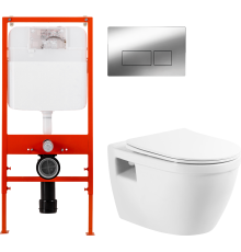 Комплект Унитаз подвесной BelBagno Loto BB070CHR/SC + Инсталляция BB026 + Кнопка BB041CR хром