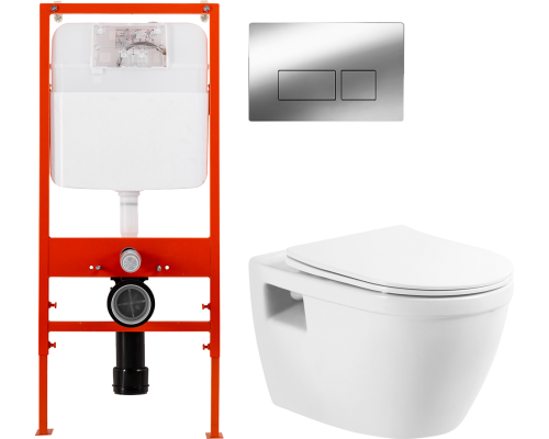 Комплект Унитаз подвесной BelBagno Loto BB070CHR/SC + Инсталляция BB026 + Кнопка BB041CR хром