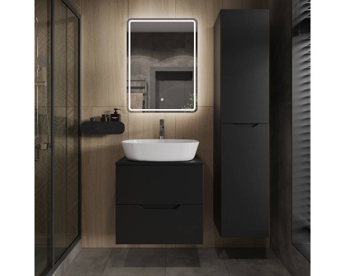 Мебель для ванной комнаты Orange Line 60 подвесная, 2 ящика, матовая черная с раковиной B08-500W