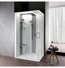 Novellini Skill A Душевая кабина 120х100х217.5cмм., Sx, Essential, поддон 12.5см., с термостатическим смесителем, стекло, цвет: белый глянц/Light grey. SKIA219ST1F-1AN1
