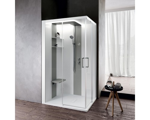 Novellini Skill A Душевая кабина 120х100х217.5cмм., Sx, Essential, поддон 12.5см., с термостатическим смесителем, стекло, цвет: белый глянц/Light grey. SKIA219ST1F-1AN1 Novellini Skill A Душевая кабина 120х100х217.5cмм., Sx, Essential, поддон 12.5см., с термостатическим смесителем, стекло, цвет: белый глянц/Light grey. SKIA219ST1F-1AN1