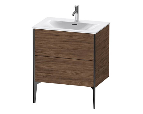 Duravit XViu Тумба подвесная 71x48x59.1см, с раковиной, 2 ящика, цвет: walnut dark/черный матовый. 2344730000,  XV971500000,  XV43010B221