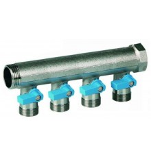 Коллектор Henco 3/4  с синими шаровыми кранами 4 выхода 3/4  под евроконус. VB050504-BLAUW