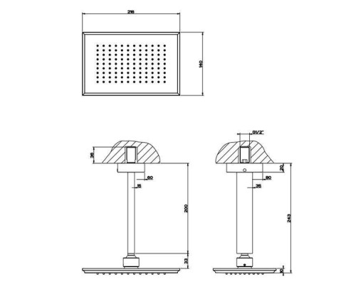 Gessi Eleganza Верхний душ потолочный, высота 243мм, цвет: черный металлик. 46152#706