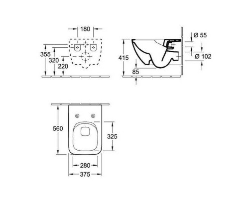 VilleroyBoch Venticello Биде подвесное 37.5х56х28.5см., 1 отв., цвет: альпийский белый. 44110001